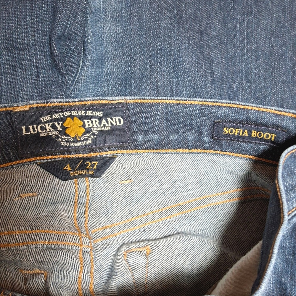 Vtg Lucky Brand Sofia Bootcut Jeans 4/27 Dark Wash Embroidered Pockets Boho Y2K - Picture 7 of 9